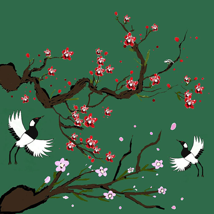 『梅と桜と鶴のコラボ』