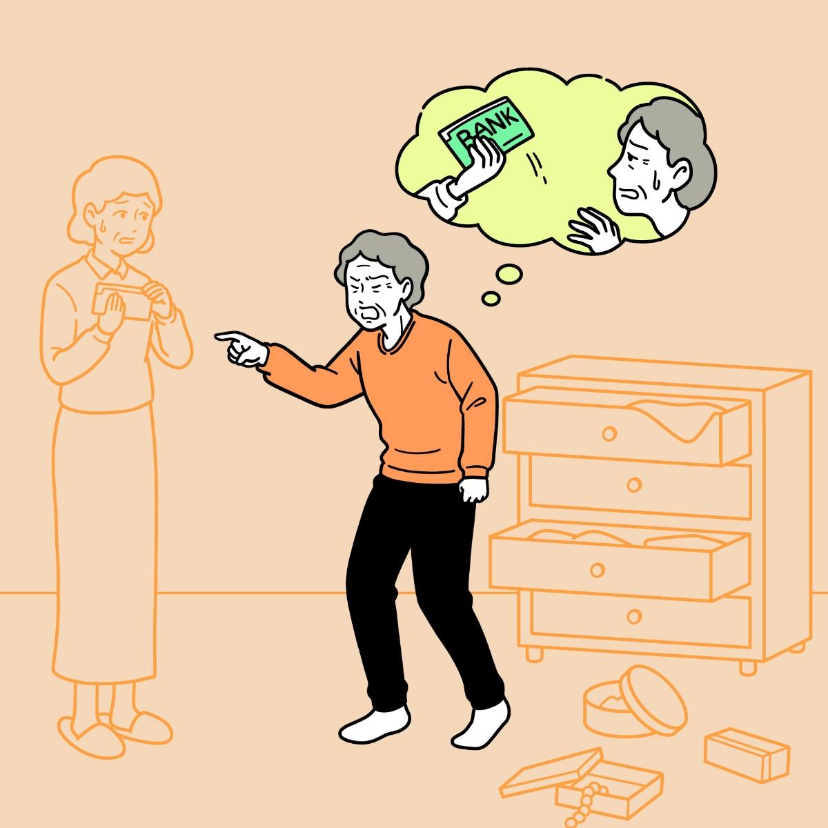 物を盗られたなどと妄想にこだわる